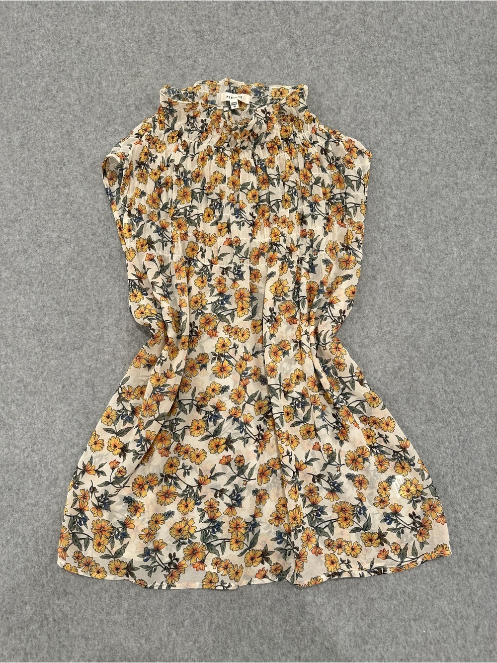 Pleione Floral Ruffled Smocked Top with Yellow Blooms